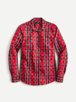 Slim Perfect Shirt In Red Stewart Tartan With Velvet Dots