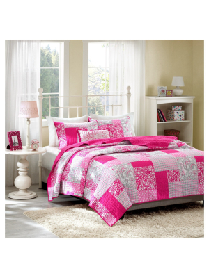 Katie Plaid Polka Dot Quilted Coverlet Set - Pink