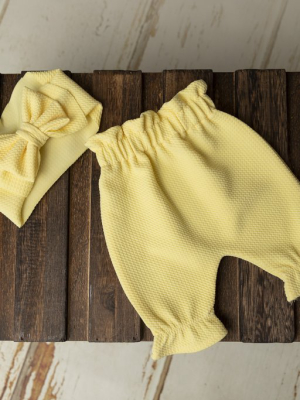 Set Pants And Bow Headband - Baby Yellow