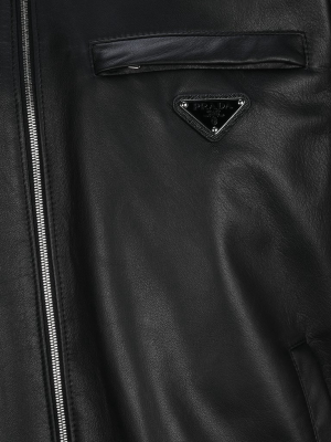 Prada Logo Plaque Leather Jacket