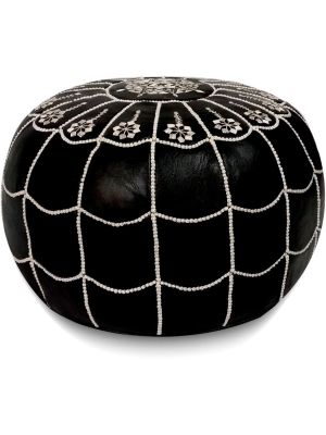 Arch Design Moroccan Pouf Black With White Stitching