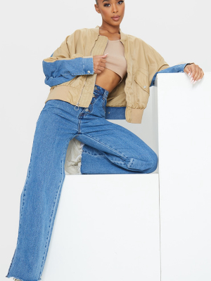 Mid Blue Wash And Stone Oversized Denim Bomber...