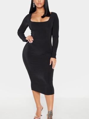 Shape Black Slinky Panelled Long Sleeve Midi Dress