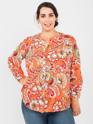 Victoria Orange Paisley Top (plus Size)