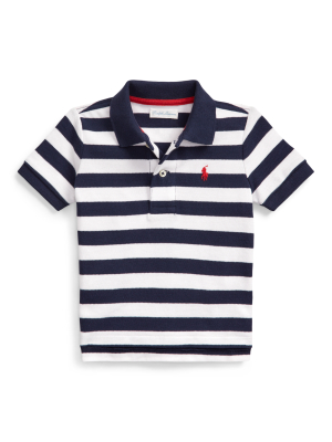 Striped Cotton Mesh Polo