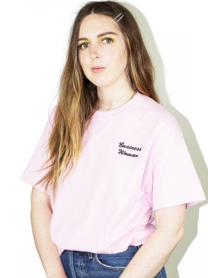 Business Woman Tee – Black On Pink Embroidery