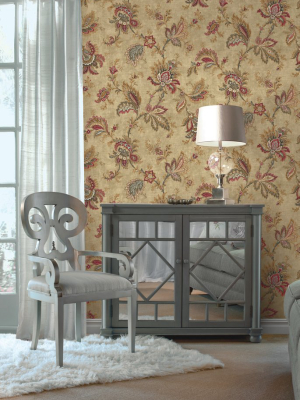 Classical Jacobean Wallpaper In Red And Gold From The Caspia Collection By Wallquest