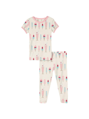 Kickee Pants Print Short Sleeve Pajama Set - Natural Ice Cream Shop