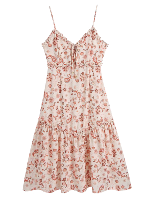 'tatta' Floral Front Tied Frilled Midi Dress