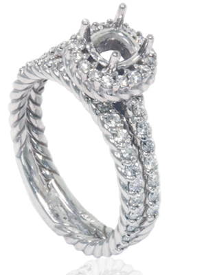 Pompeii3 7/8ct Braided Engagement Wedding Ring Set 14k White Gold
