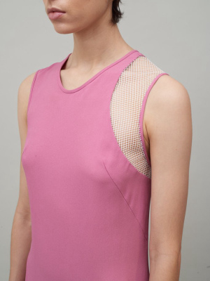 Asymmetric Inset Dress - Peony / White Netting