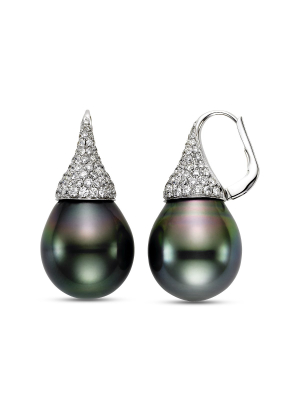 Tahitian Pearl & Pavé Diamond Earrings