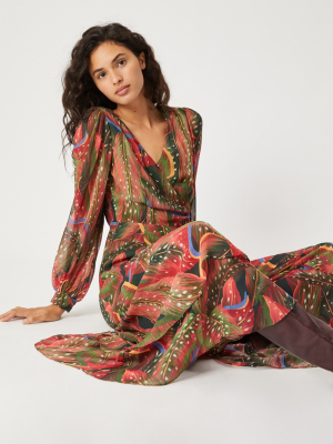 Farm Rio Plumas Wrap Maxi Dress