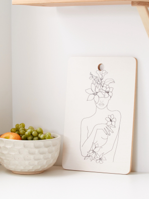 Nadja For Deny Line Art Woman With Flowers Iv Cutting Board