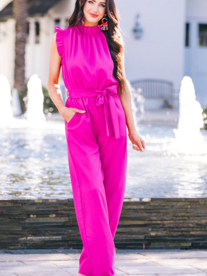 Put It To The Test Magenta Ruffle Jumpsuit