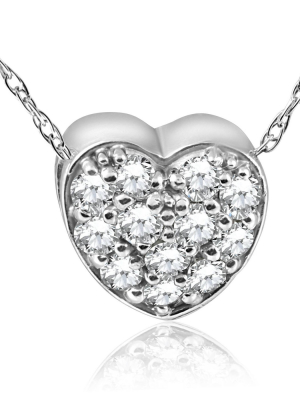 Pompeii3 1/4ct Pave Diamond Petite Heart Pendant 14k White Gold 1/4"