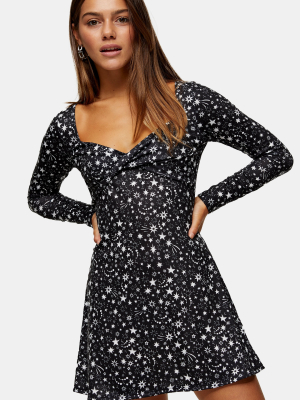 Petite Black And White Star Twist Front Mini Dress