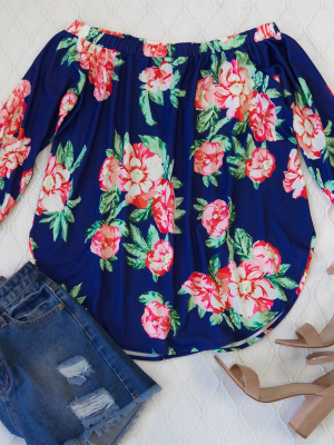 Floral Mila Off Shoulder Top - Blue