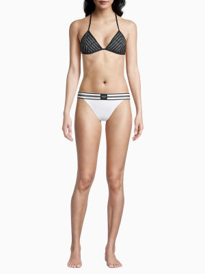 Striped Waist Logo Bikini Bottom