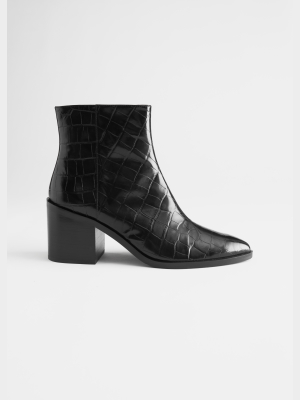 Croc Embossed Leather Ankle Boots