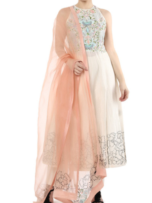 Embroidered Front Slit Kurta With Cigarette Pants