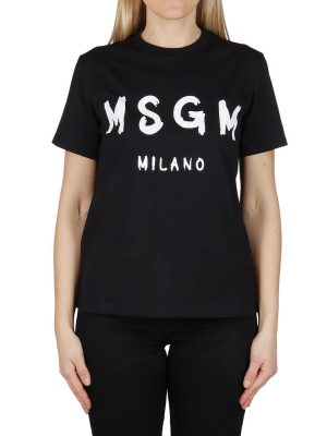 Msgm Logo Print Crewneck T-shirt