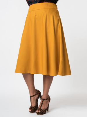 Unique Vintage Plus Size Retro Mustard Yellow Vivien Swing Skirt