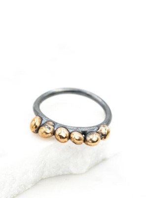 Oxidized Silver Ring With Bronze Beads