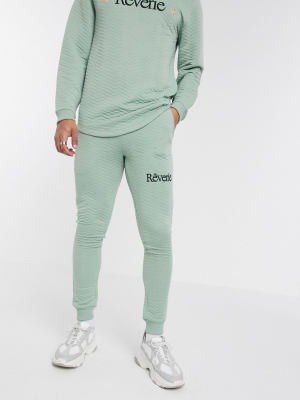 Asos Design Two-piece Skinny Textured Sweatpants With Revere Text Embroidery