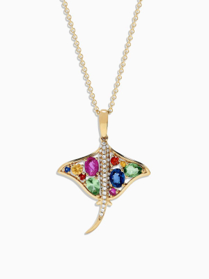 Effy Watercolors 14k Gold Sapphire And Diamond Stringray Pendant, 0.91 Tcw