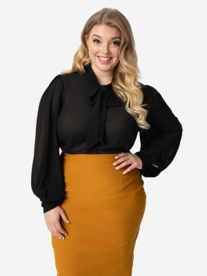 Unique Vintage Plus Size Black Neck Tie Gwen Blouse