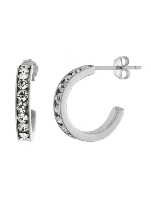 Sterling Silver 15mm Clear Crystal Hoops