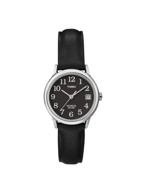 Women's Timex Easy Reader Watch With Leather Strap - Silver/black T2n525jt