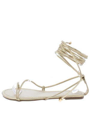 Carolyn108 Gold Snake Wrap Strap Open Toe Flat Sandal