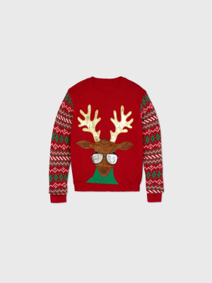 Adult Reindeer Christmas Family Pullover Sweater - Red