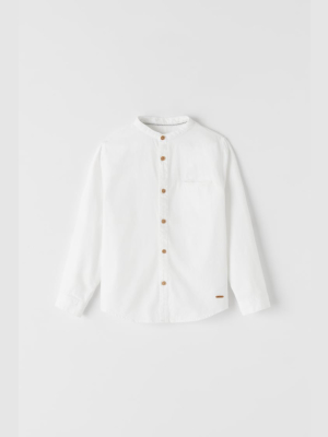 Textured Weave Mandarin Collar Shirt
