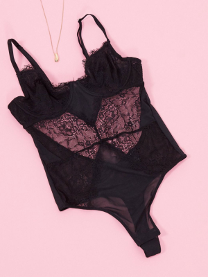 Topshop Lace Underwired Bodysuit In Black