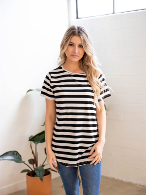 Short Sleeve Striped Mia Top - Black/white