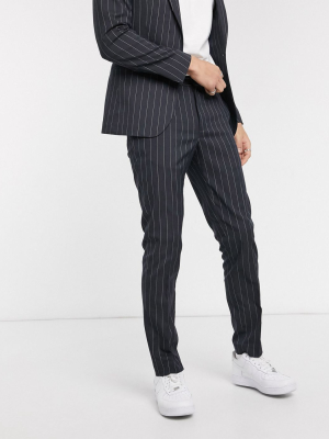 Asos Design Super Skinny Suit Pants In Navy Wide Pinstripe
