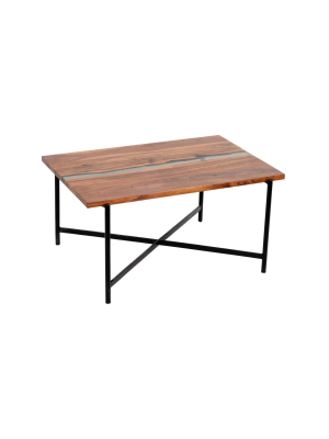 36" Rivers Edge Acacia Wood And Acrylic Coffee Table Brown - Alaterre Furniture