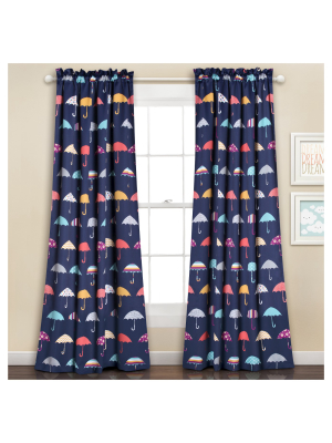 52"x84" Umbrella Room Darkening Window Curtain Set Navy - Lush Décor