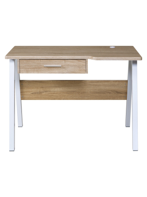 Onespace Basics Desk With Drawer And Dual Usb Charging Station Oak