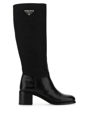 Prada Logo Plaque Block Heel Boots