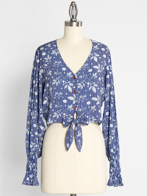 Porcelain Petals Tie-front Blouse