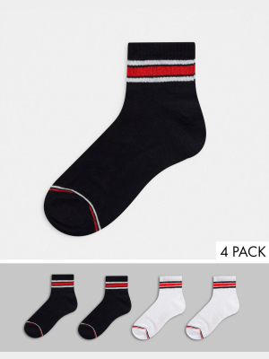 Jack & Jones 4 Pack Short Tennis Socks In Multi