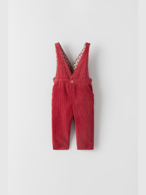 Printed Lining Corduroy Overalls