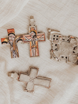 Ethiopian Coptic Painting Cross - Flat