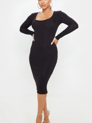 Petite Black Long Sleeve Jersey Midi Dress