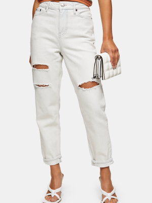 Petite Bleach Ripped Mom Tapered Jeans