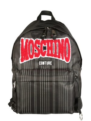 Moschino Pinstriped Logo Patch Backpack